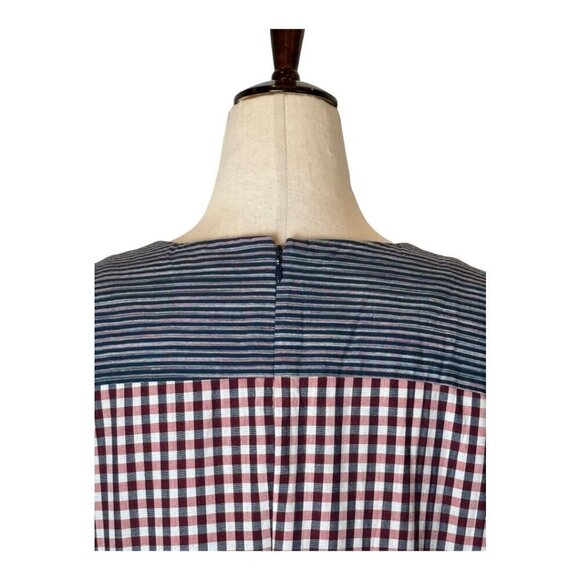 Badgley Mischka Dress Women 14 Blue Red Stripe Plaid Day Dress Mini Prairiecore‎ - Picture 5 of 12